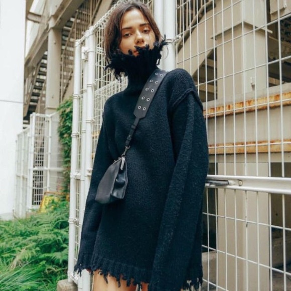 Perverze Crash Tube Turtle Turtleneck Knit Sweater Black Mini dress - Picture 14 of 15